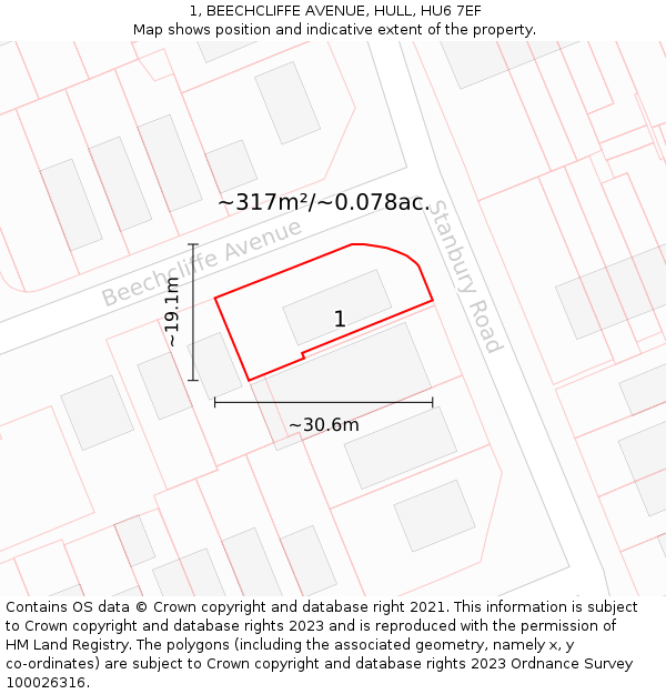 1, BEECHCLIFFE AVENUE, HULL, HU6 7EF: Plot and title map