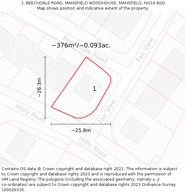 1, BEECHDALE ROAD, MANSFIELD WOODHOUSE, MANSFIELD, NG19 9GQ: Plot and title map