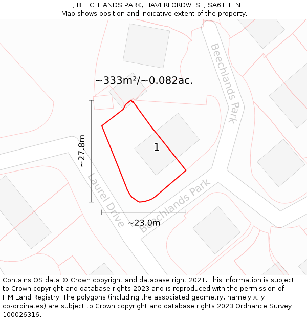 1, BEECHLANDS PARK, HAVERFORDWEST, SA61 1EN: Plot and title map