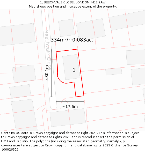 1, BEECHVALE CLOSE, LONDON, N12 9AW: Plot and title map
