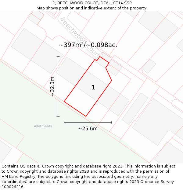 1, BEECHWOOD COURT, DEAL, CT14 9SP: Plot and title map