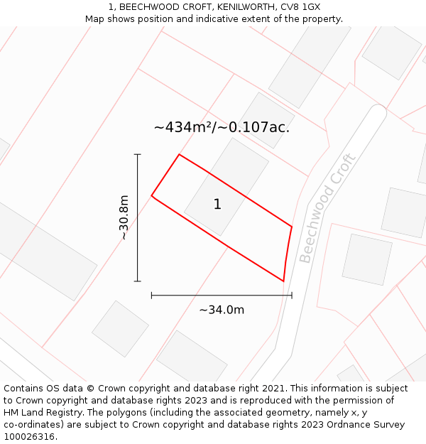 1, BEECHWOOD CROFT, KENILWORTH, CV8 1GX: Plot and title map