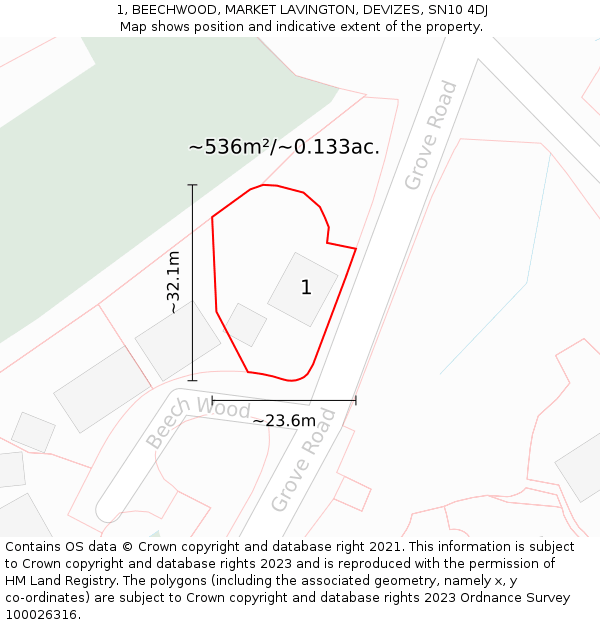 1, BEECHWOOD, MARKET LAVINGTON, DEVIZES, SN10 4DJ: Plot and title map