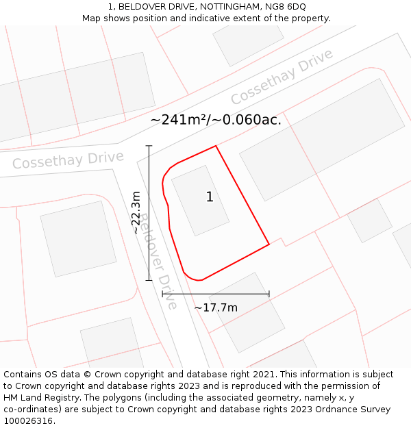 1, BELDOVER DRIVE, NOTTINGHAM, NG8 6DQ: Plot and title map