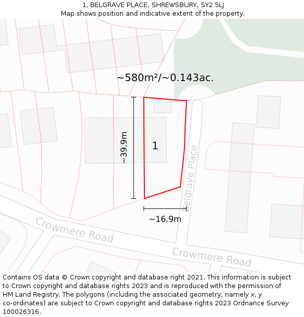 1, BELGRAVE PLACE, SHREWSBURY, SY2 5LJ: Plot and title map