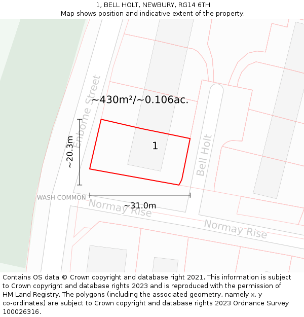 1, BELL HOLT, NEWBURY, RG14 6TH: Plot and title map