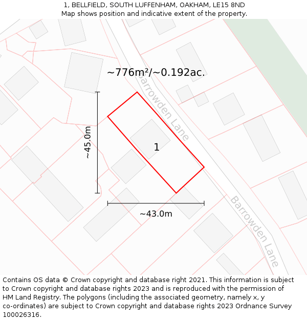 1, BELLFIELD, SOUTH LUFFENHAM, OAKHAM, LE15 8ND: Plot and title map