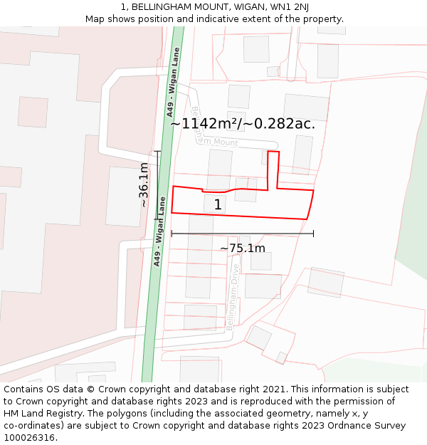 1, BELLINGHAM MOUNT, WIGAN, WN1 2NJ: Plot and title map