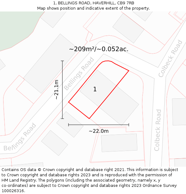 1, BELLINGS ROAD, HAVERHILL, CB9 7RB: Plot and title map