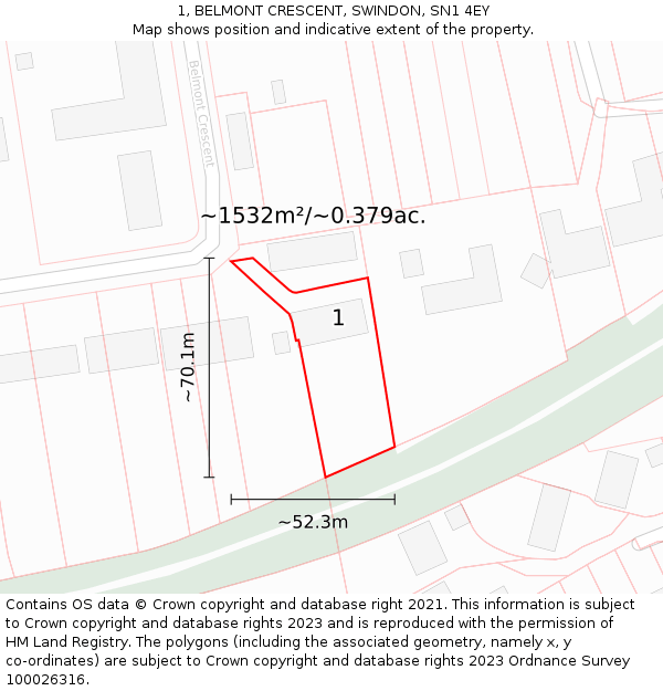 1, BELMONT CRESCENT, SWINDON, SN1 4EY: Plot and title map