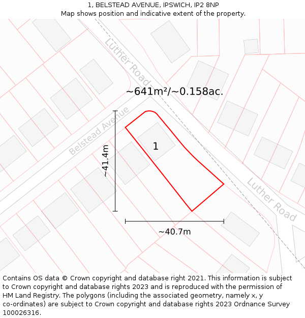 1, BELSTEAD AVENUE, IPSWICH, IP2 8NP: Plot and title map