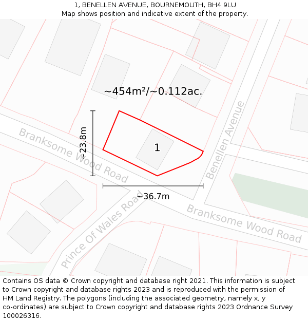 1, BENELLEN AVENUE, BOURNEMOUTH, BH4 9LU: Plot and title map
