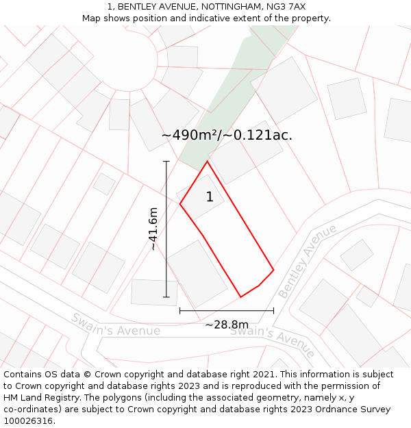 1, BENTLEY AVENUE, NOTTINGHAM, NG3 7AX: Plot and title map