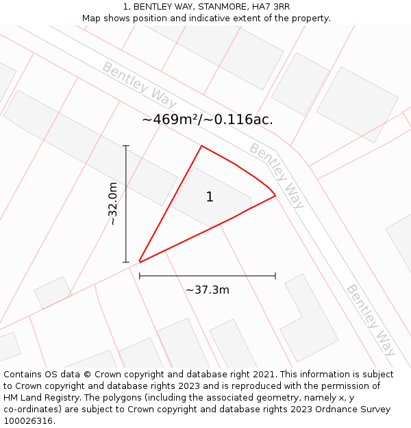 1, BENTLEY WAY, STANMORE, HA7 3RR: Plot and title map