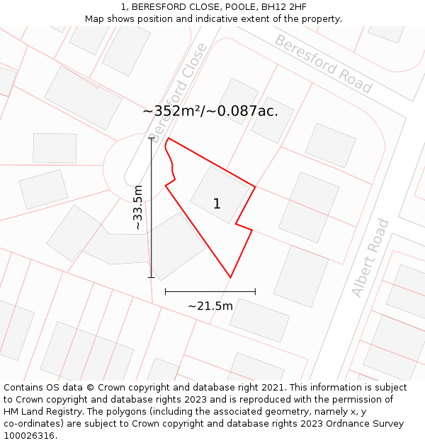 1, BERESFORD CLOSE, POOLE, BH12 2HF: Plot and title map