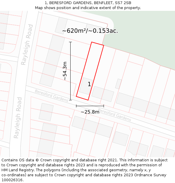 1, BERESFORD GARDENS, BENFLEET, SS7 2SB: Plot and title map