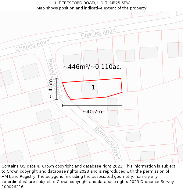 1, BERESFORD ROAD, HOLT, NR25 6EW: Plot and title map