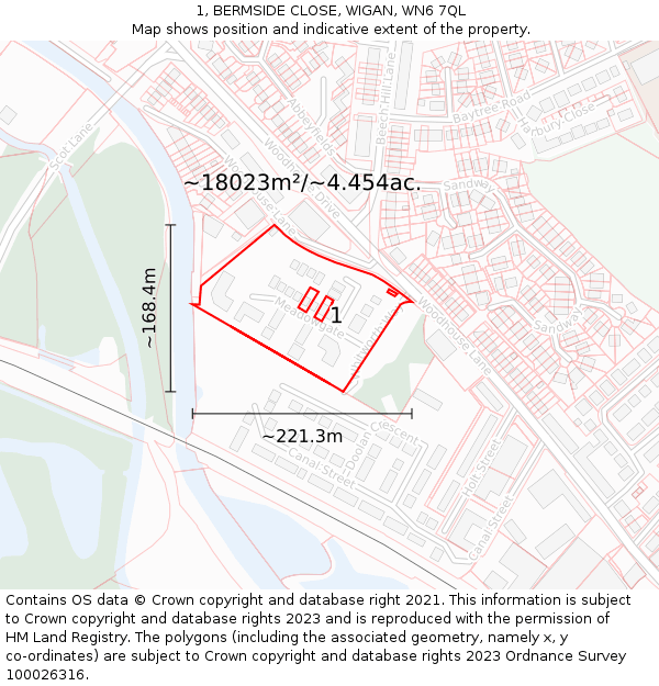 1, BERMSIDE CLOSE, WIGAN, WN6 7QL: Plot and title map