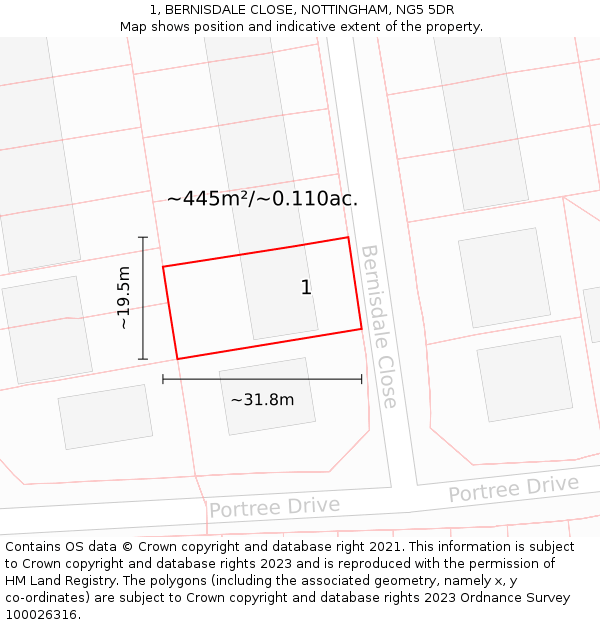 1, BERNISDALE CLOSE, NOTTINGHAM, NG5 5DR: Plot and title map