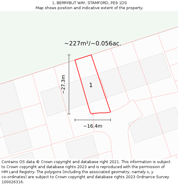 1, BERRYBUT WAY, STAMFORD, PE9 1DS: Plot and title map