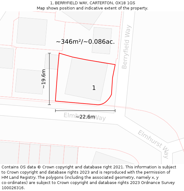 1, BERRYFIELD WAY, CARTERTON, OX18 1GS: Plot and title map