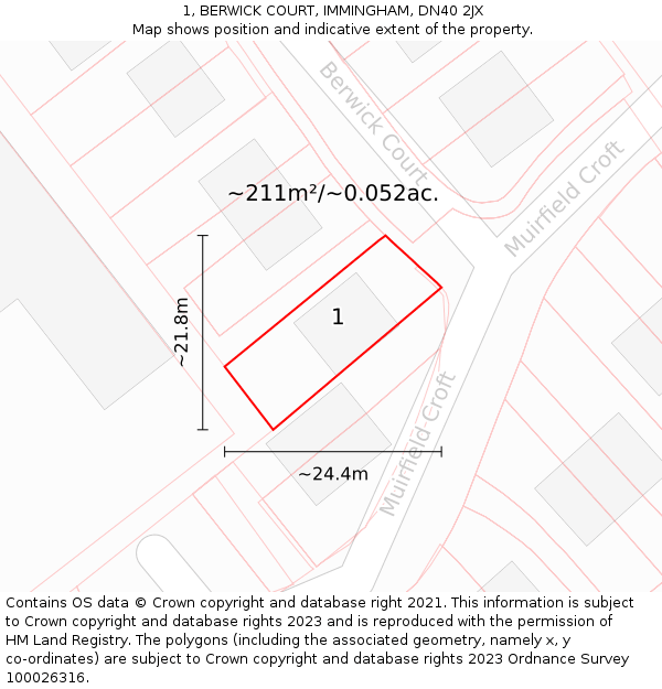 1, BERWICK COURT, IMMINGHAM, DN40 2JX: Plot and title map