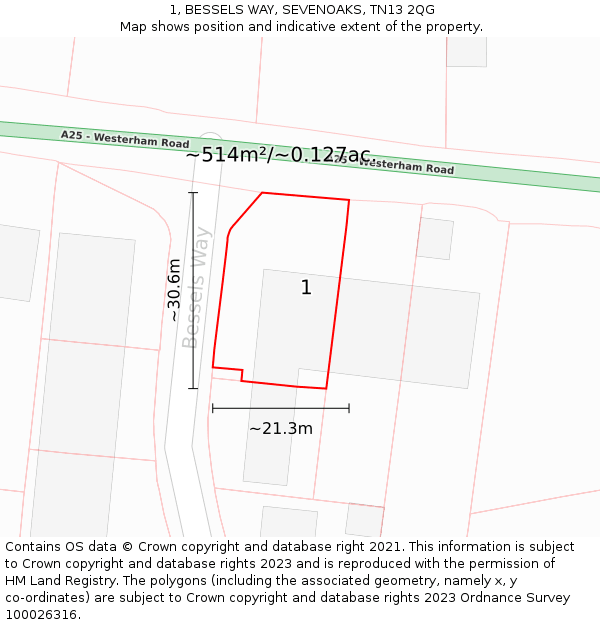 1, BESSELS WAY, SEVENOAKS, TN13 2QG: Plot and title map