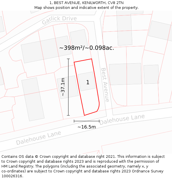 1, BEST AVENUE, KENILWORTH, CV8 2TN: Plot and title map