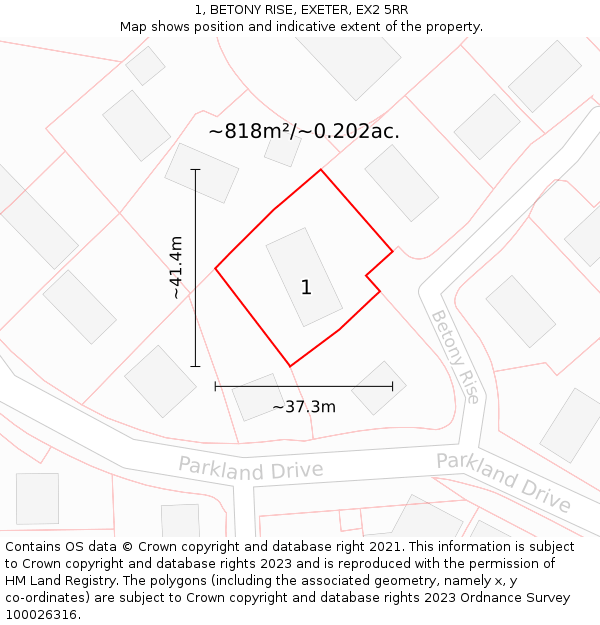 1, BETONY RISE, EXETER, EX2 5RR: Plot and title map