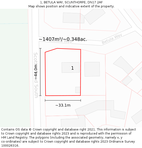 1, BETULA WAY, SCUNTHORPE, DN17 2AF: Plot and title map
