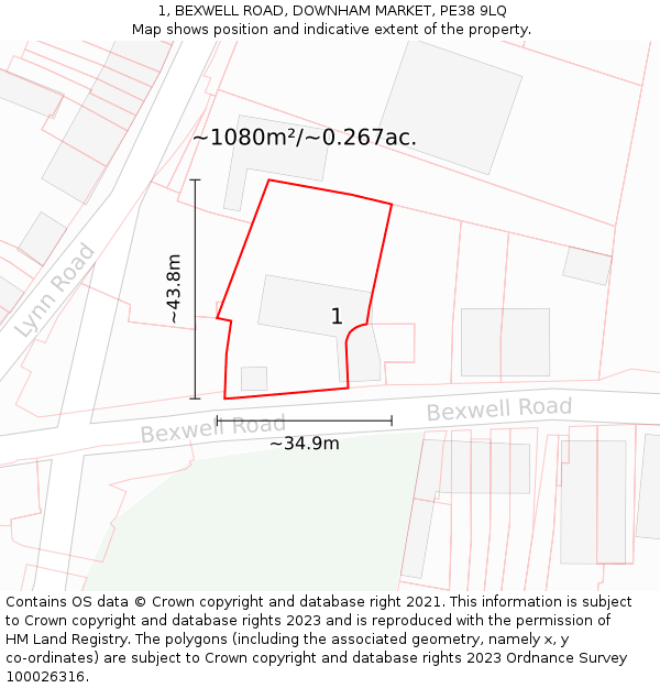 1, BEXWELL ROAD, DOWNHAM MARKET, PE38 9LQ: Plot and title map