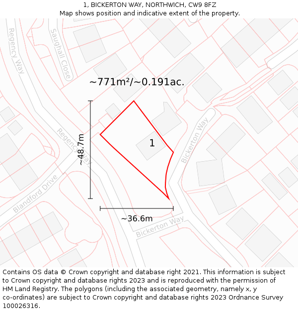 1, BICKERTON WAY, NORTHWICH, CW9 8FZ: Plot and title map