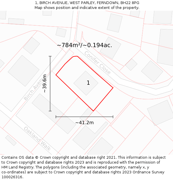 1, BIRCH AVENUE, WEST PARLEY, FERNDOWN, BH22 8PG: Plot and title map