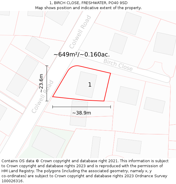 1, BIRCH CLOSE, FRESHWATER, PO40 9SD: Plot and title map