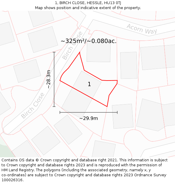 1, BIRCH CLOSE, HESSLE, HU13 0TJ: Plot and title map