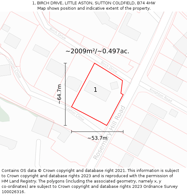 1, BIRCH DRIVE, LITTLE ASTON, SUTTON COLDFIELD, B74 4HW: Plot and title map