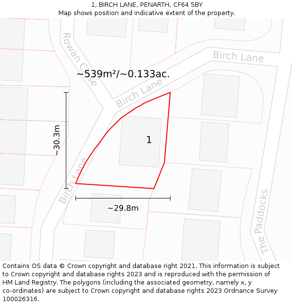 1, BIRCH LANE, PENARTH, CF64 5BY: Plot and title map