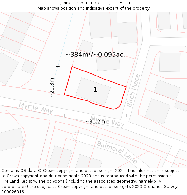 1, BIRCH PLACE, BROUGH, HU15 1TT: Plot and title map