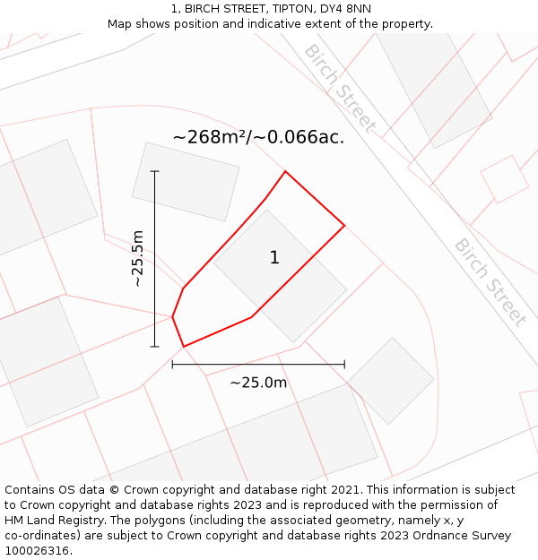 1, BIRCH STREET, TIPTON, DY4 8NN: Plot and title map