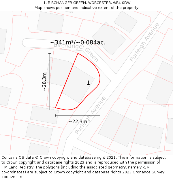 1, BIRCHANGER GREEN, WORCESTER, WR4 0DW: Plot and title map