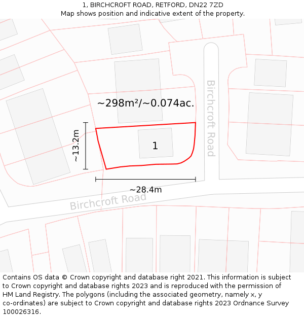 1, BIRCHCROFT ROAD, RETFORD, DN22 7ZD: Plot and title map