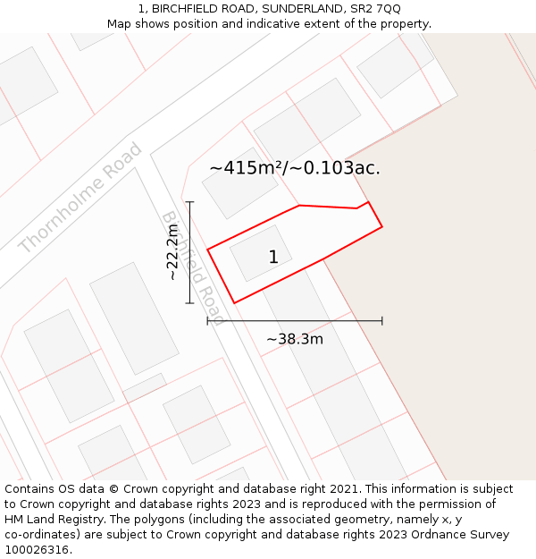 1, BIRCHFIELD ROAD, SUNDERLAND, SR2 7QQ: Plot and title map