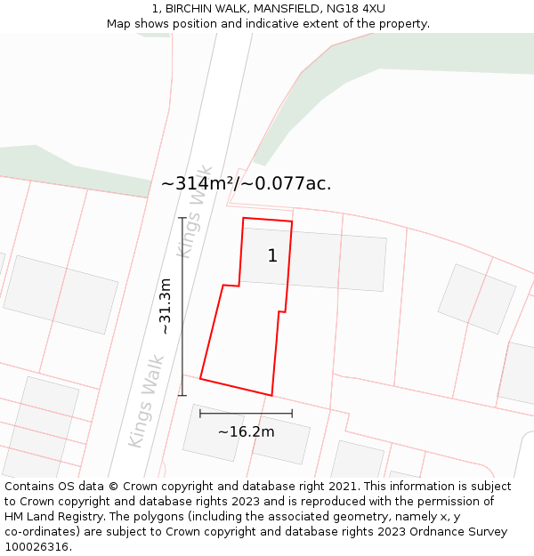 1, BIRCHIN WALK, MANSFIELD, NG18 4XU: Plot and title map