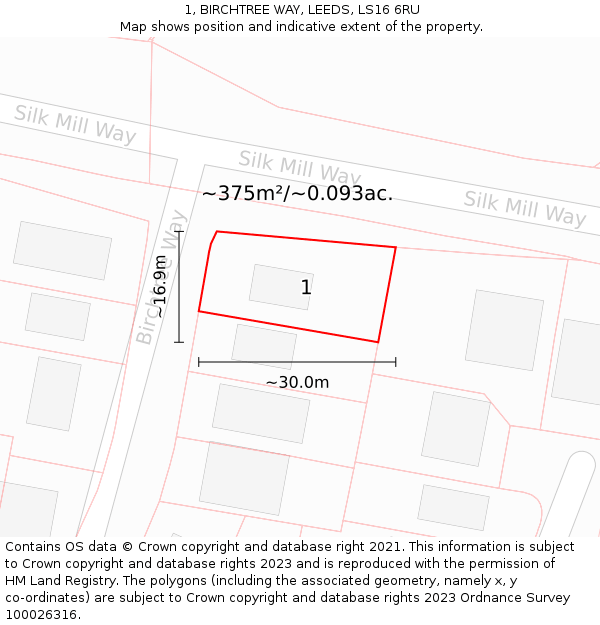 1, BIRCHTREE WAY, LEEDS, LS16 6RU: Plot and title map