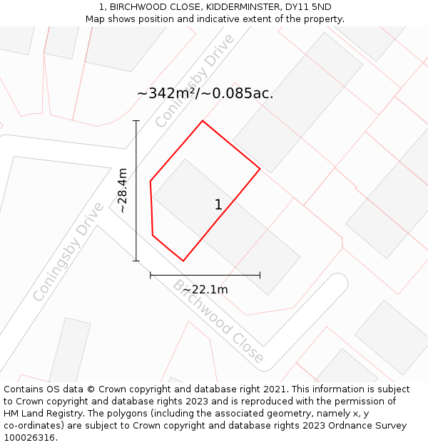 1, BIRCHWOOD CLOSE, KIDDERMINSTER, DY11 5ND: Plot and title map