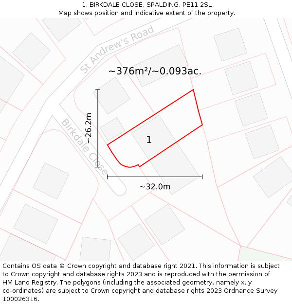 1, BIRKDALE CLOSE, SPALDING, PE11 2SL: Plot and title map