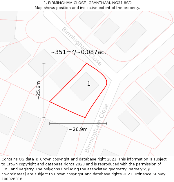 1, BIRMINGHAM CLOSE, GRANTHAM, NG31 8SD: Plot and title map