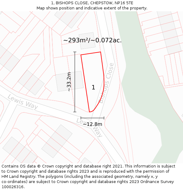 1, BISHOPS CLOSE, CHEPSTOW, NP16 5TE: Plot and title map