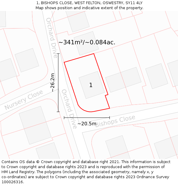 1, BISHOPS CLOSE, WEST FELTON, OSWESTRY, SY11 4LY: Plot and title map