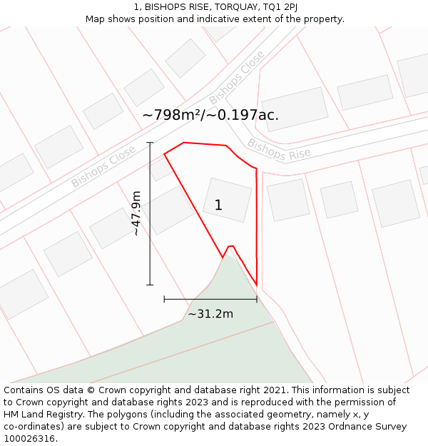 1, BISHOPS RISE, TORQUAY, TQ1 2PJ: Plot and title map